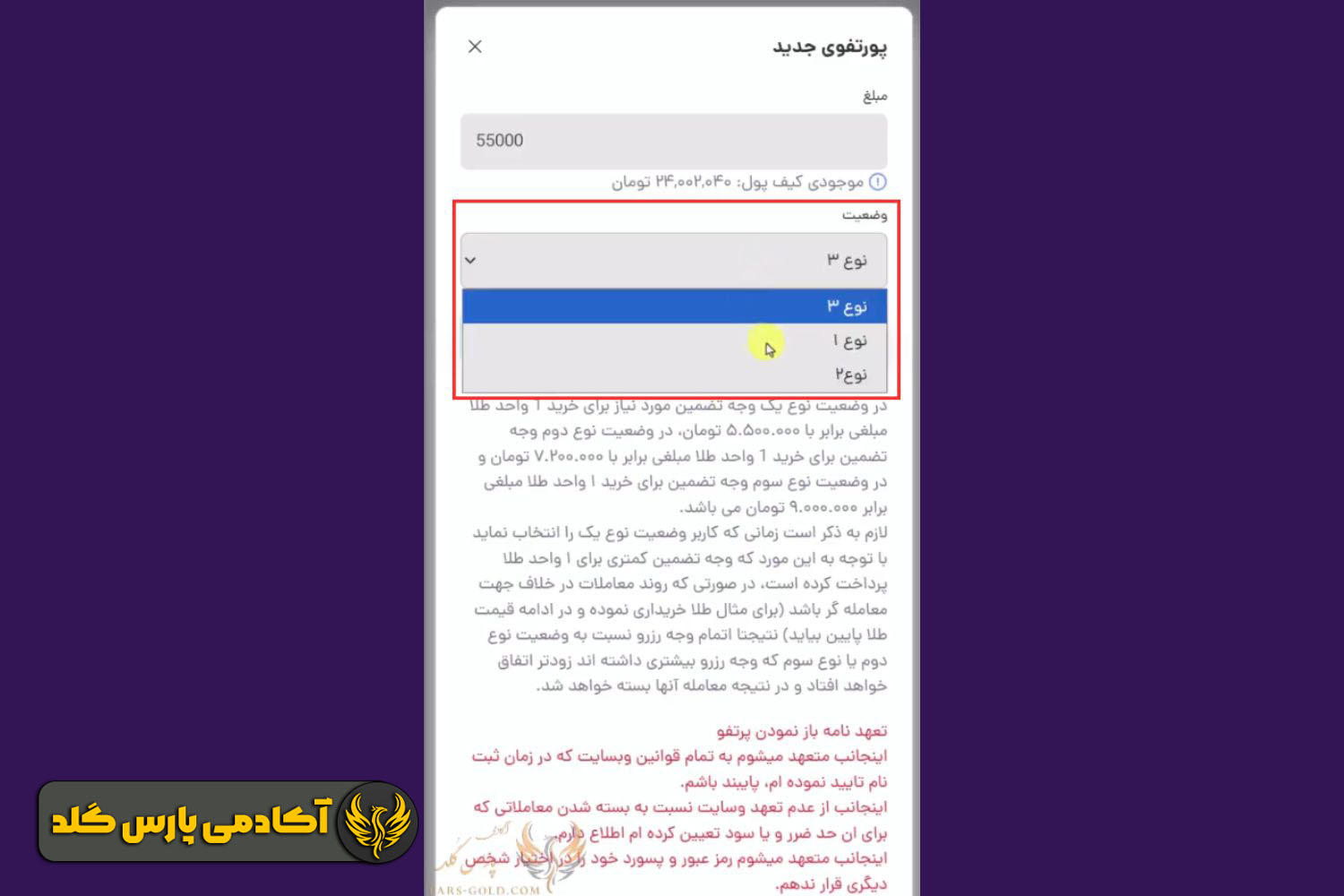 انتخاب نوع پورتفو